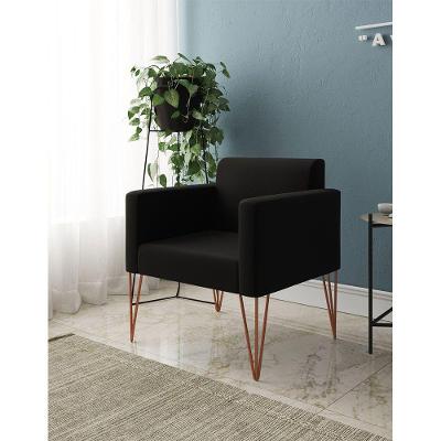 Poltrona Ideal Para Recepção Turim Pés Hairpin Cobre Tecido Suede Preto - Cor: Preto