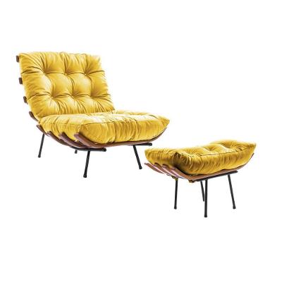 Poltrona Costela Com Puff Em Couro Sintético Amarelo Cor Amarelo