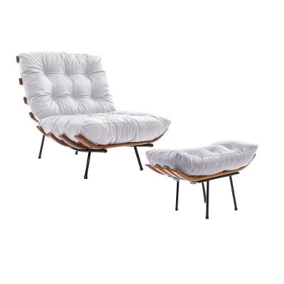 Poltrona Costela Com Puff Em Couro Sintético Branco Cor Branco