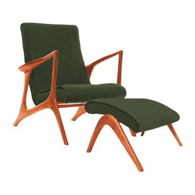 Poltrona Decorativa Com Puff Vk Anos 50 Tecido Linho Verde Cor Verde