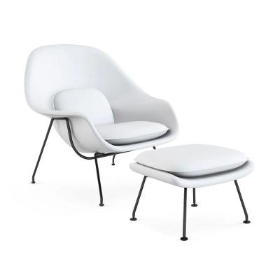 Poltrona Womb Chair Com Puff Base Preta Sintético Branco Cor Branco