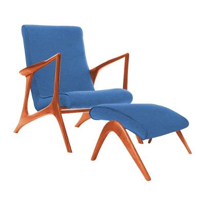 Poltrona Mona Plus Vk Anos 50 Suede Azul Com Puff Cor Amarelo