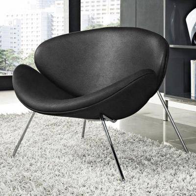 Poltrona Trevo Couro Natural Preto Base Inox Cor Preto