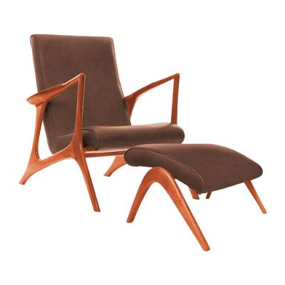 Poltrona Luxo Couro Sintético Marrom Vk Anos 50 Com Puff Cor Marrom