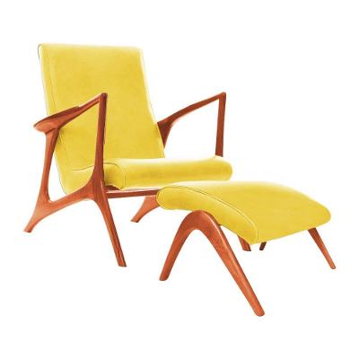 Poltrona Luxo Couro Sintético Amarelo Vk Anos 50 Com Puff Cor Amarelo