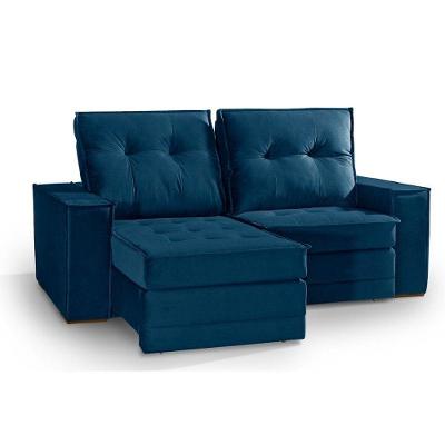Sofá 5 Lugares 250cm Retrátil e Reclinável Com Molas Veludo Azul