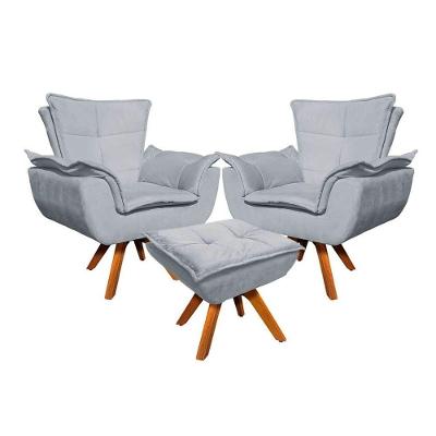 Kit 2 Poltronas Decorativas Base Giratória Giromad Com Puff Opla Suede Cinza - Ibiza