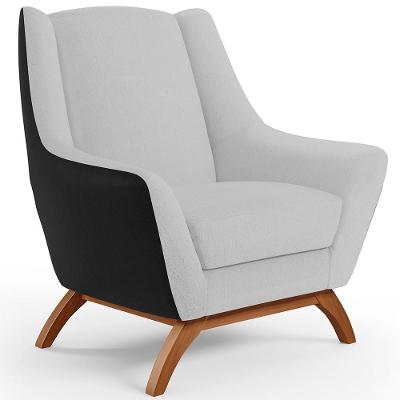 Poltrona Base Em Madeira Corano Preto C-05 Linho Cinza D-315