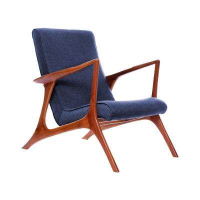 Poltrona Decorativa Vk Anos 50 Tecido Linho Azul Cor Azul