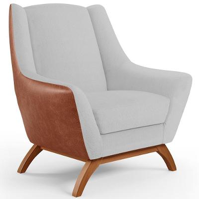 Poltrona Base Em Madeira Camel B-14 Linho Cinza D-315