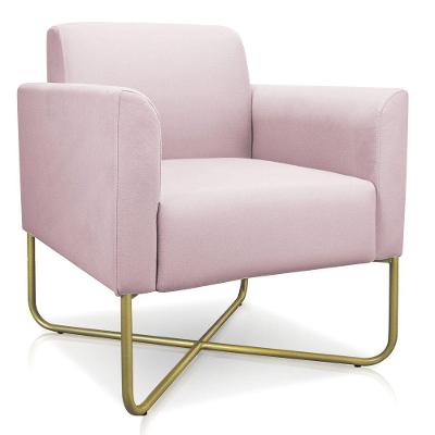 Poltrona Marisa Suede Rosa Bebê Base X Industrial Dourada