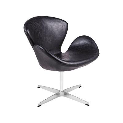 Poltrona Swan Couro Natural Preto Base Alumínio Giratória Cor Preto