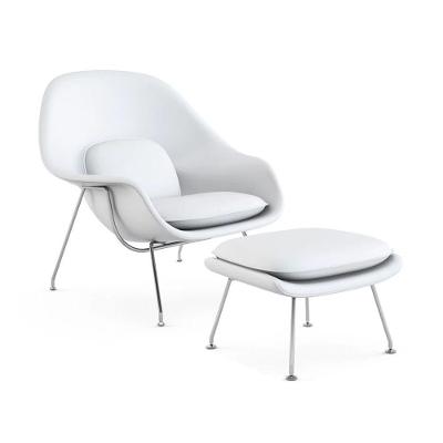 Poltrona Womb Chair Com Puff Cromada Sintético Branco Cor Branco