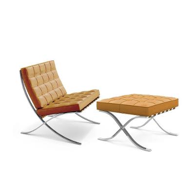 Poltrona Premium Barcelona Com Puff Base Inox Caramelo Cor Amarelo