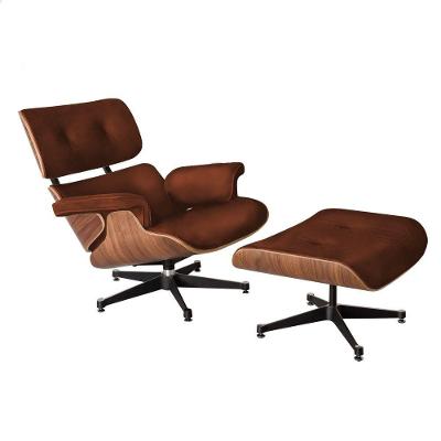Poltrona Premium Charles Eames Com Puff Couro Legítimo Marrom Cor Marrom