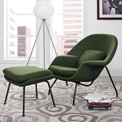 Poltrona Womb Chair Com Puff Base Preta Linho Verde Cor Verde