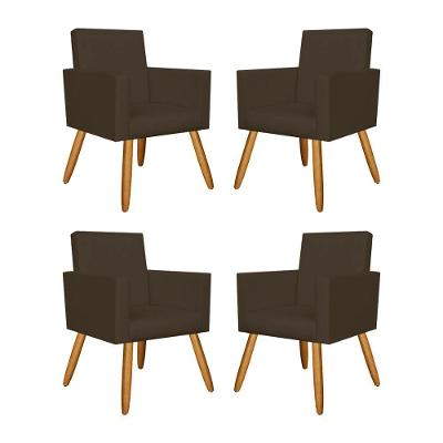 Kit 04 Poltronas Nina Decorativa Recepção Oferta Courino - Balaqui Decor Cor:courino Marrom
