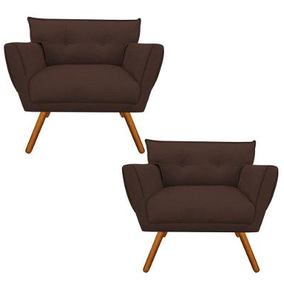 Kit 02 Poltronas Anitta Suede Marrom Pés Palito Castanho