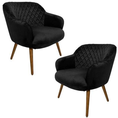 Kit 2 Poltronas Kitana Pés Palito Veludo Preto