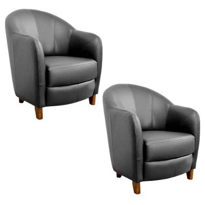 Kit 2 Poltronas Decorativas Sala de Estar Pés Madeira Kairós Couro Preto Gran Belo