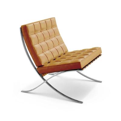 Poltrona Barcelona Inox Couro  Caramelo Cor Amarelo