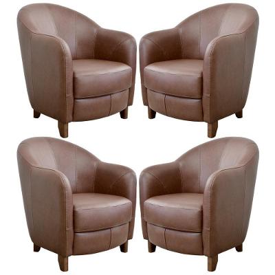 Kit 4 Poltronas Decorativas Sala de Estar Pés Madeira Kairós Couro Caramelo Gran Belo