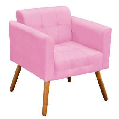 Poltrona Elisa Suede Rosa Bebê Pés Palito Castanho D´rossi