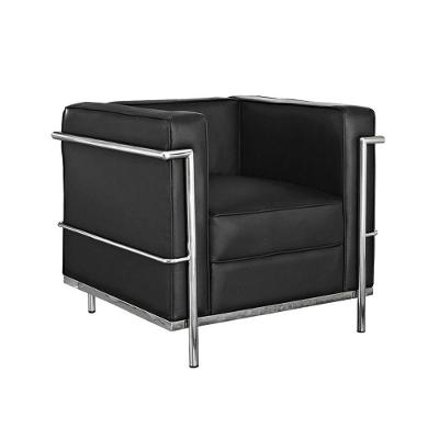 Poltrona Le Corbusier Inox Em Couro Natural Preto Cor Preto
