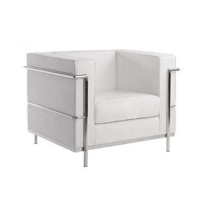 Poltrona Le Corbusier Cromado Em Couro Natural Branco Cor Branco