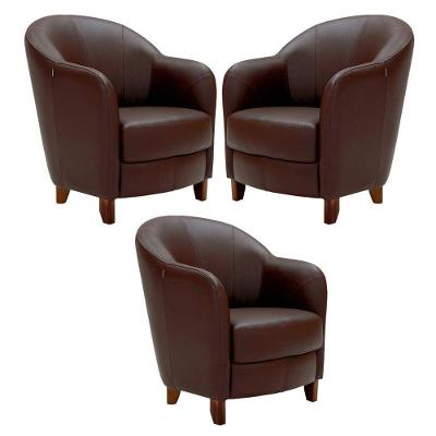 Kit 3 Poltronas Decorativas Sala de Estar Pés Madeira Kairós Couro Chocolate Gran Belo