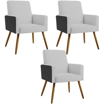 Kit 03 Poltronas Maria Pés Palito Cinza Couríssimo Preto