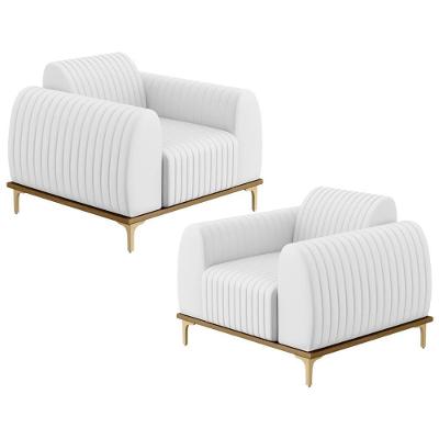 Kit 02 Poltronas Base De Madeira E Pés D'ouro Corano Branco