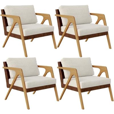 Kit 04 Poltronas Pietra Couríssimo Marrom Linho Champagne