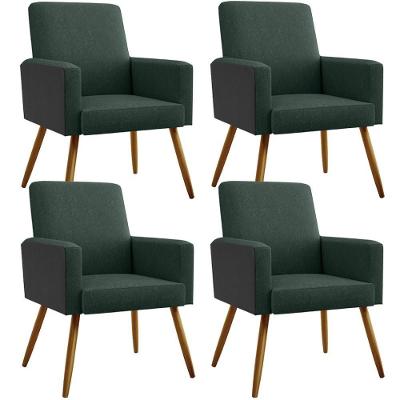 Kit 04 Poltronas Pés Palito Verde Musgo Couríssimo Preto