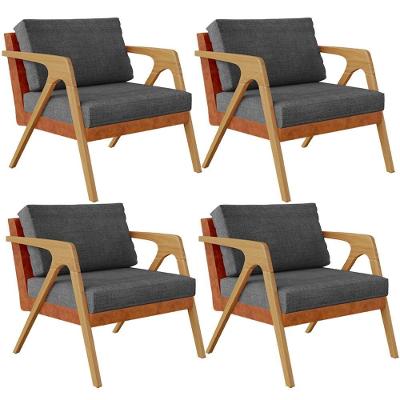 Kit 04 Poltronas Pietra Couríssimo Camel Linho Cinza Escuro