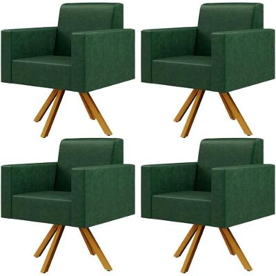 Kit 04 Poltronas Base Giratória De Madeira Facto Verde Musgo