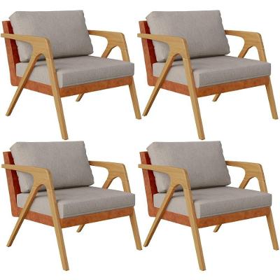 Kit 04 Poltronas Couríssimo Camel Linho Bege