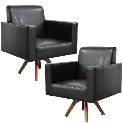 Kit 02 Poltronas Giratória Base De Madeira Couríssimo Preto