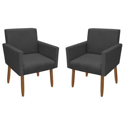 Kit 2 Poltronas Decorativa Nina Veludo Cinza Grafite