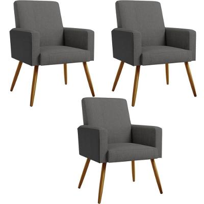Kit 03 Poltronas Pés Palito Cinza Escuro Couríssimo Preto