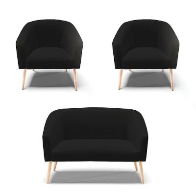 Kit Namoradeira E 2 Poltronas Preto A79 Pés Palito