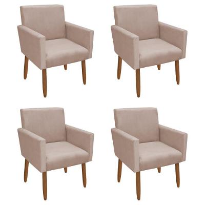 Kit 4 Poltronas Decorativa Nina Veludo Palha