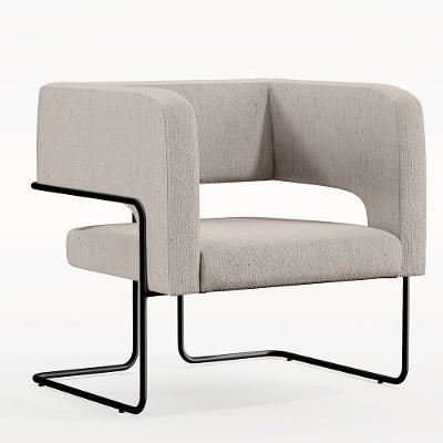 Poltrona Base De Aço Preto Linho Bege C-107