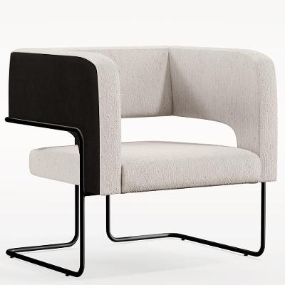 Poltrona Base Aço Preto Corano Preto C-05 Linho Cru