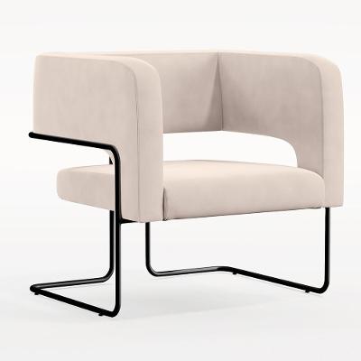 Poltrona Base De Aço Preto Veludo Bege C-309