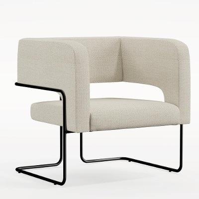 Poltrona Base De Aço Preto Linho Champagne A-49