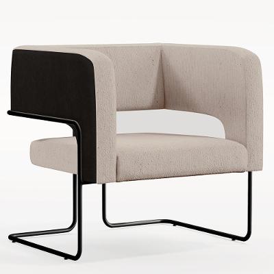 Poltrona Base Aço Preto Corano Preto C-05 Linho Bege