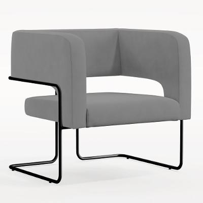 Poltrona Base De Aço Preto Veludo Cinza C-317