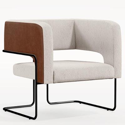Poltrona Base Aço Preto Couríssimo Marrom Linho Cru