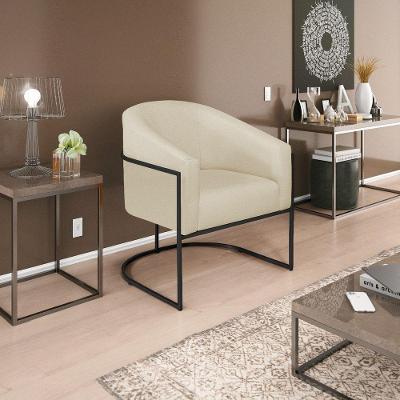 Poltrona Decorativa Sala De Estar Recepção Luiza Base De Ferro Preto Suede - Amarena Móveis Bege